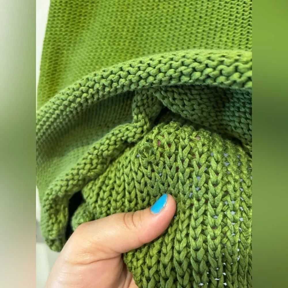 Tory Burch Chunky Knit Short Sleeve Sweater | XS | Moss Green